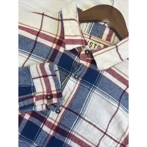 VSTR Premium Red/Blue Check Long Sleeve Mens‎ 2XL Button Up Shirt All Cotton
